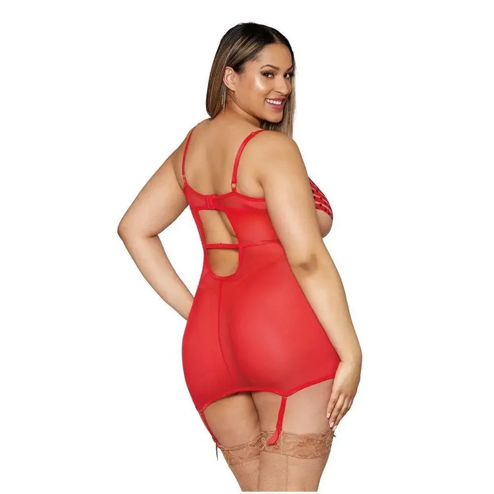 🦋B2G1🦋DREAMGIRL Stretch Mesh & Heart Printed Striped Elastic Garter Slip PLUS 1X